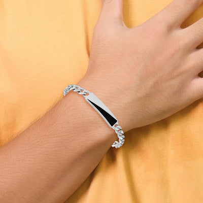 Sterling Silver Rhodium-plated Enameled Bar Men's 8in Bracelet, 8 x 10.1mm