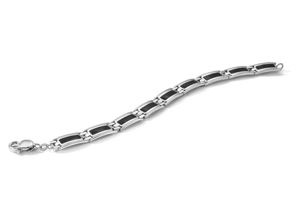 Sterling Silver Rhodium-plated Black Enamel Link Men's 8in Bracelet