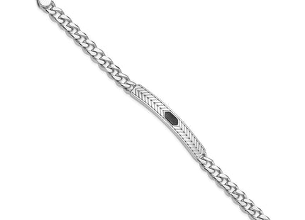Sterling Silver Rhodium-plated Enameled Bar Men's 8in Bracelet (Style QG6240-8)