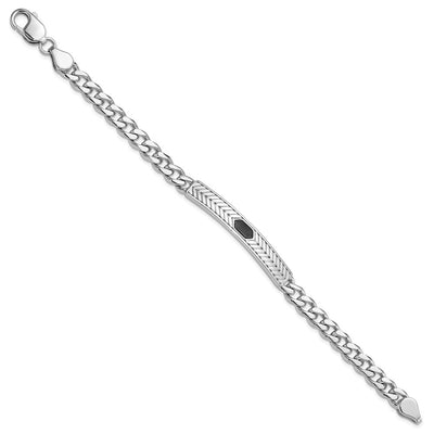Sterling Silver Rhodium-plated Enameled Bar Men's 8in Bracelet, 8 x 7.75mm