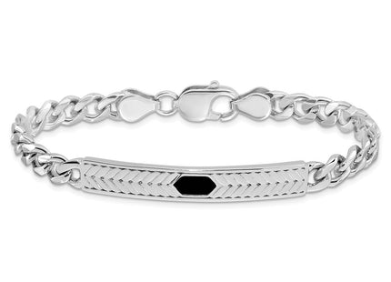 Sterling Silver Rhodium-plated Enameled Bar Men's 8in Bracelet (Style QG6240-8)