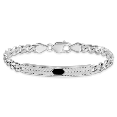 Sterling Silver Rhodium-plated Enameled Bar Men's 8in Bracelet, 8 x 7.75mm