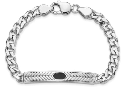 Sterling Silver Rhodium-plated Enameled Bar Men's 8in Bracelet (Style QG6240-8)