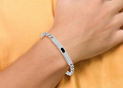 Sterling Silver Rhodium-plated Enameled Bar Men's 8in Bracelet (Style QG6240-8)