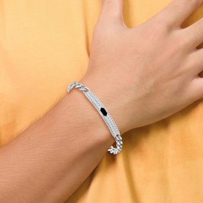 Sterling Silver Rhodium-plated Enameled Bar Men's 8in Bracelet, 8 x 7.75mm