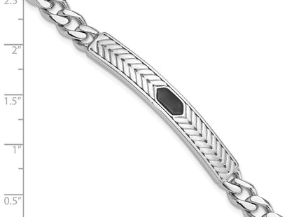 Sterling Silver Rhodium-plated Enameled Bar Men's 8in Bracelet (Style QG6240-8)