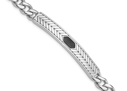 Sterling Silver Rhodium-plated Enameled Bar Men's 8in Bracelet (Style QG6240-8)
