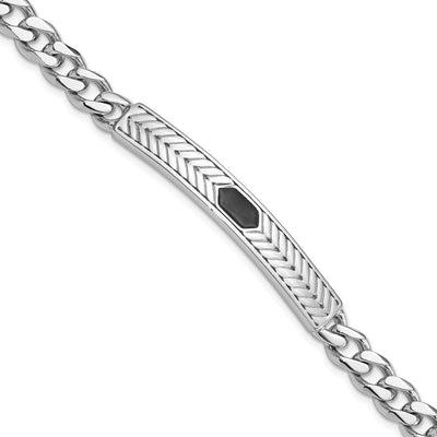 Sterling Silver Rhodium-plated Enameled Bar Men's 8in Bracelet, 8 x 7.75mm