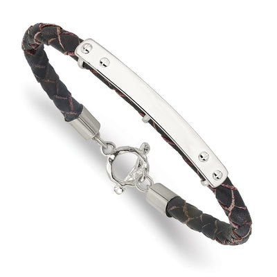 Sterling Silver Genuine Leather ID 8in Toggle Bracelet