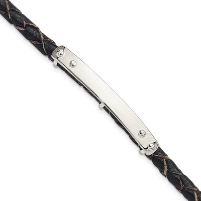 Sterling Silver Genuine Leather ID 8in Toggle Bracelet