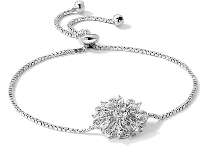 Sterling Silver Rhodium-plated Floral CZ Adjustable Bolo Bracelet