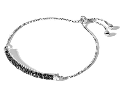 Sterling Silver Rhodium-plated Black Spinel Bar Adjustable Bracelet