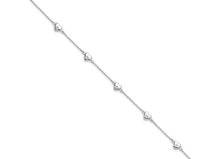 Sterling Silver Rhodium-plated Hearts 9in Plus 1in ext Anklet (Style QG6290-9)