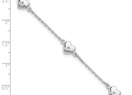 Sterling Silver Rhodium-plated Hearts 9in Plus 1in ext Anklet (Style QG6290-9)