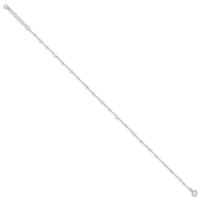 Sterling Silver Rhodium-plated Fwc Pearl 9in Plus 1in ext Anklet, 10 x 3mm