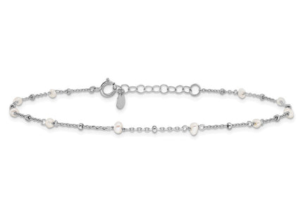 Sterling Silver Rhodium-plated FWC Pearl 9in Plus 1in ext Anklet (Style QG6333-9)