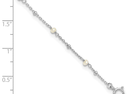 Sterling Silver Rhodium-plated FWC Pearl 9in Plus 1in ext Anklet (Style QG6333-9)