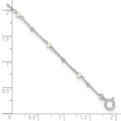 Sterling Silver Rhodium-plated Fwc Pearl 9in Plus 1in ext Anklet, 10 x 3mm