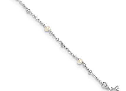 Sterling Silver Rhodium-plated FWC Pearl 9in Plus 1in ext Anklet (Style QG6333-9)