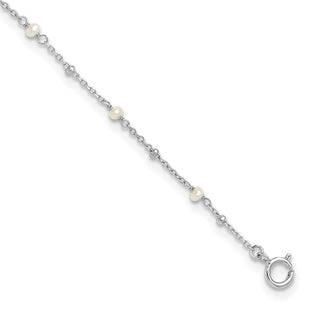 Sterling Silver Rhodium-plated FWC Pearl 9in Plus 1in ext Anklet (Style QG6333-9)