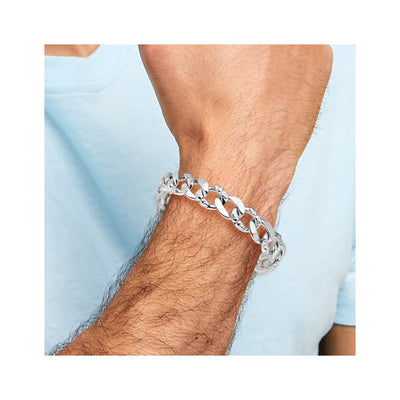 Sterling Silver Rhodium-plated Skull Curb Link 8.25in Bracelet