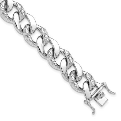 Sterling Silver Rhodium-plated Skull Curb Link 8.25in Bracelet