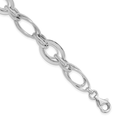 Sterling Silver Rhodium-plated Polished/Textured Link 7.5in Bracelet