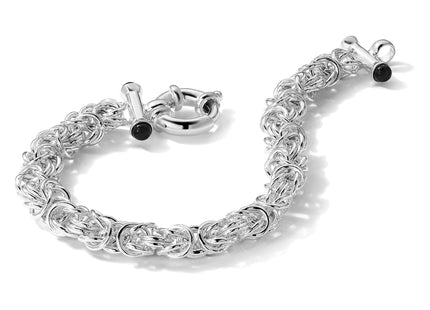 Sterling Silver Polished Black Onyx Rounded Byzantine Chain Bracelet