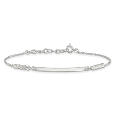 Sterling Silver Rhodium-plated CZ 7in w/1in ext. ID Bracelet