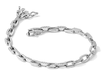 Sterling Silver Rhodium-plated with CZ Link 7in Bracelet