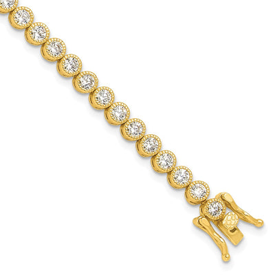 Sterling Silver Gold-tone Round CZ 7.5in Tennis Bracelet
