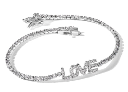 Sterling Silver Rhodium-plated CZ LOVE 7.25in Tennis Bracelet