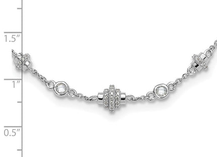 Sterling Silver Rhodium-plated Fancy 16in w/2in ext CZ Necklace (Style QG6487-16)