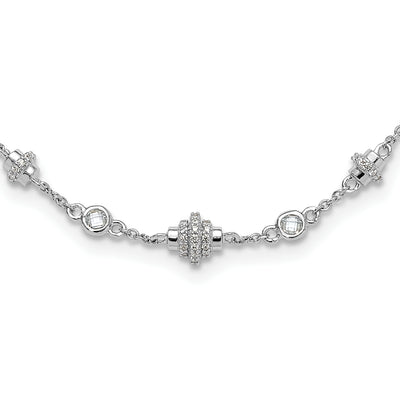 Pure Fire Sterling Silver Rhodium-plated Fancy CZ 7in w/1in ext Necklace