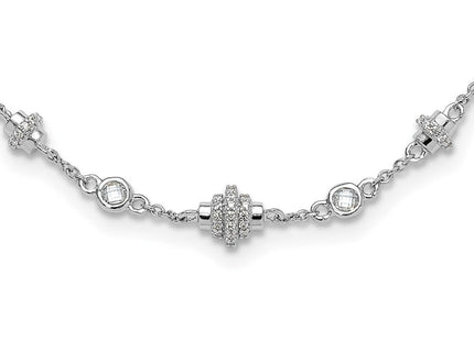Sterling Silver Rhodium-plated Fancy 16in w/2in ext CZ Necklace (Style QG6487-16)