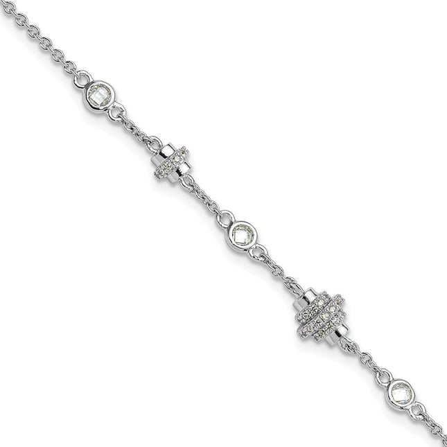 Pure Fire Sterling Silver Rhodium-plated Fancy CZ 7in w/1in ext Necklace