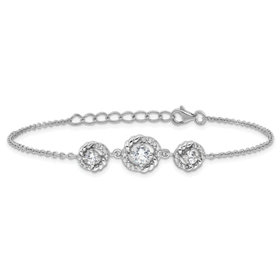 Pure Fire Sterling Silver Rhod-plated Fancy CZ 17.75in w/2in ext Bracelet