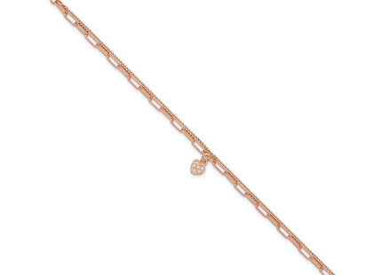 Sterling Silver Rose Gold-plated CZ Heart 6.75in w/1in ext. Necklace