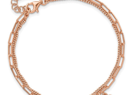 Sterling Silver Rose Gold-plated CZ Heart 6.75in w/1in ext. Necklace