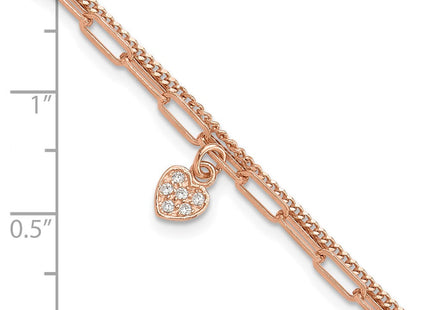 Sterling Silver Rose Gold-plated CZ Heart 6.75in w/1in ext. Necklace