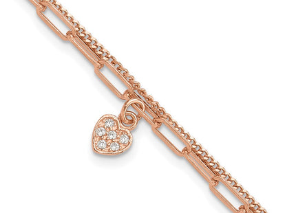 Sterling Silver Rose Gold-plated CZ Heart 6.75in w/1in ext. Necklace