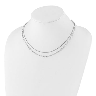 Sterling Silver Rhodium-plated CZ 2 Strand 6.75in w/1in ext. Necklace