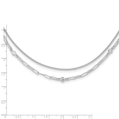 Sterling Silver Rhodium-plated CZ 2 Strand 6.75in w/1in ext. Necklace