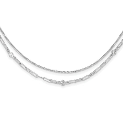 Sterling Silver Rhodium-plated CZ 2 Strand 6.75in w/1in ext. Necklace