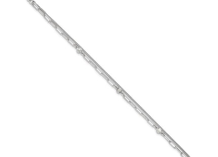 Sterling Silver Rhodium-plated CZ 2 Strand 6.75in w/1in ext. Necklace