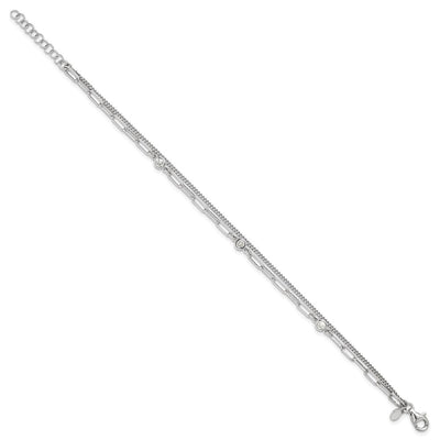 Sterling Silver Rhodium-plated CZ 2 Strand 6.75in w/1in ext. Necklace