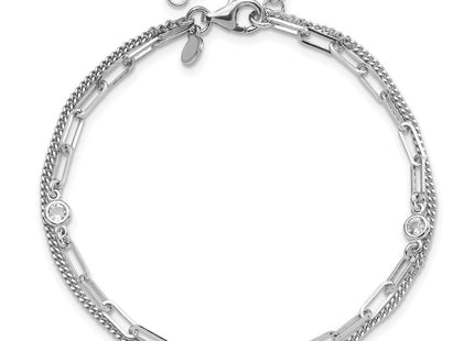 Sterling Silver Rhodium-plated CZ 2 Strand 6.75in w/1in ext. Necklace