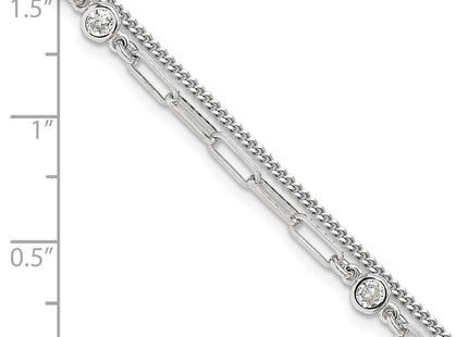 Sterling Silver Rhodium-plated CZ 2 Strand 6.75in w/1in ext. Necklace