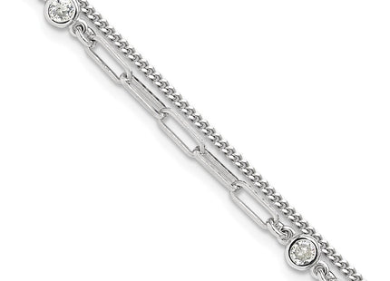 Sterling Silver Rhodium-plated CZ 2 Strand 6.75in w/1in ext. Necklace