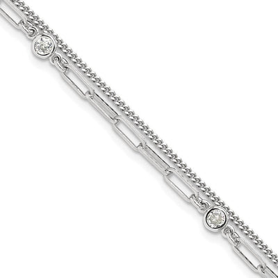 Sterling Silver Rhodium-plated CZ 2 Strand 6.75in w/1in ext. Necklace